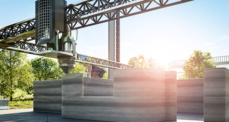 A crane raising 3D construction printed walls