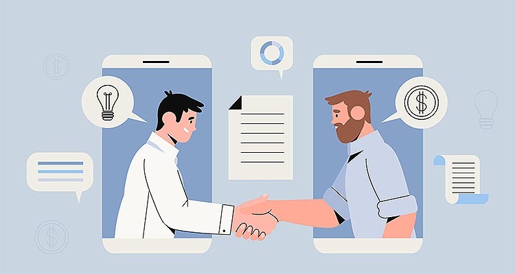 Cartoon men shaking hands