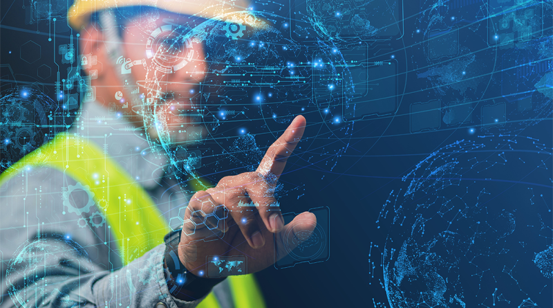 A construction site with digital tools and technologies being used for project management to support construction technology article