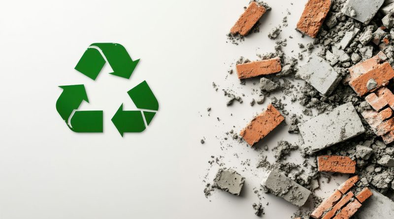 Construction waste next to recycling sign to support LOOP Pallets article
