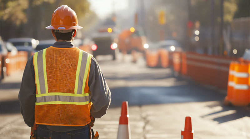 Roadwork equipment rental on roadside worksite