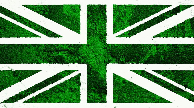 UK flag with green trees and bushes underneath to support Liverpool Bay CCS net zero article