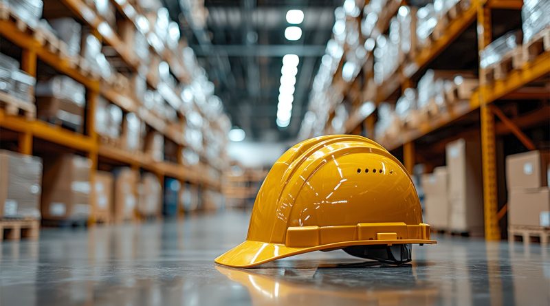 Construction materials and hard hat in warehouse to support Logistics Solutions article