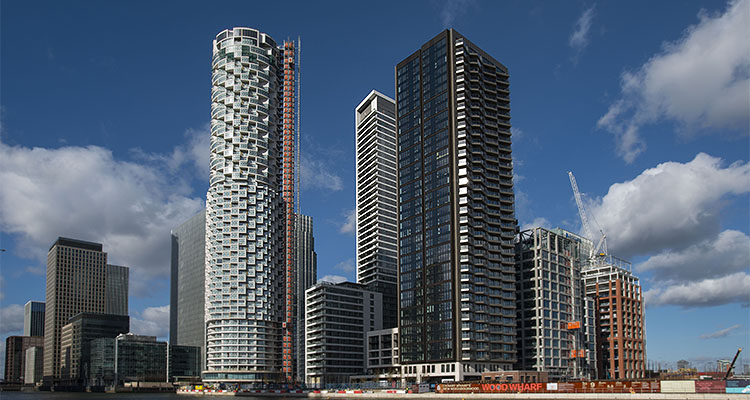 One Park Drive, a prominent residential skyscraper located in the Wood Wharf area of Canary Wharf, London