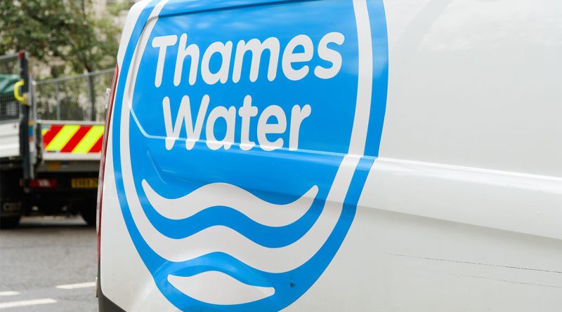Aerial photograph of a Thames Water treatment plant showing water tanks and access roads