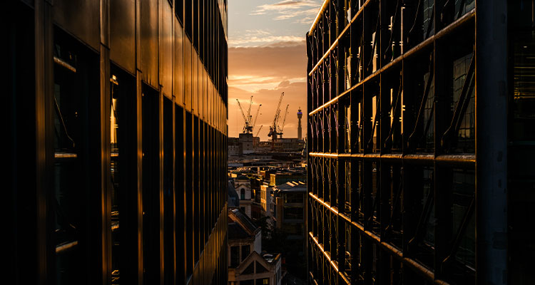 a sunset view of a city