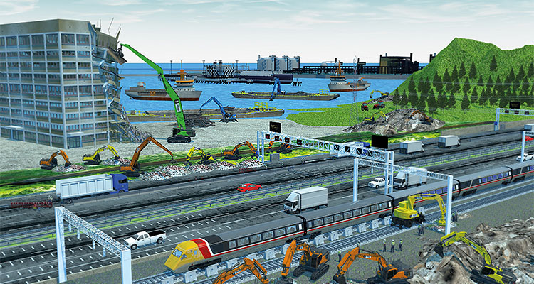a promotional or conceptual rendering for a safety system used on construction and demolition equipment