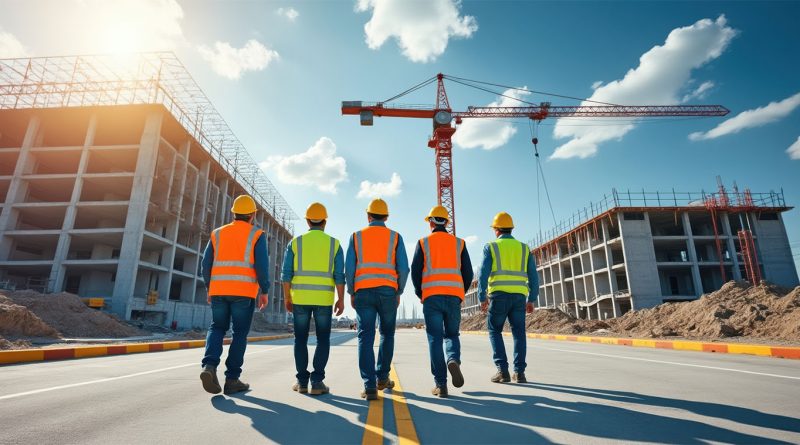 RED Construction team working on a multi-storey commercial refurbishment project in central London with cranes and scaffolding