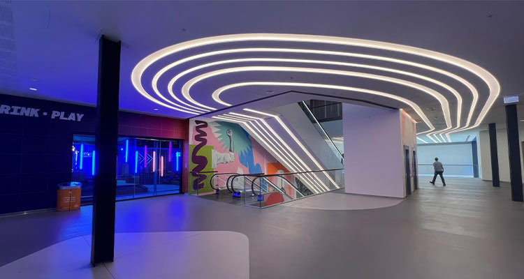 the interior of the Queensgate Shopping Centre in Peterborough, UK.