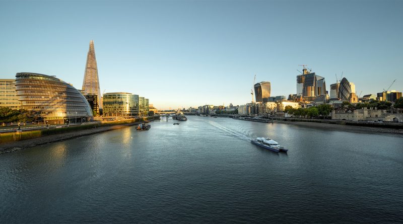 River Thames flowing through central London where heat energy will be used to supply landmark buildings