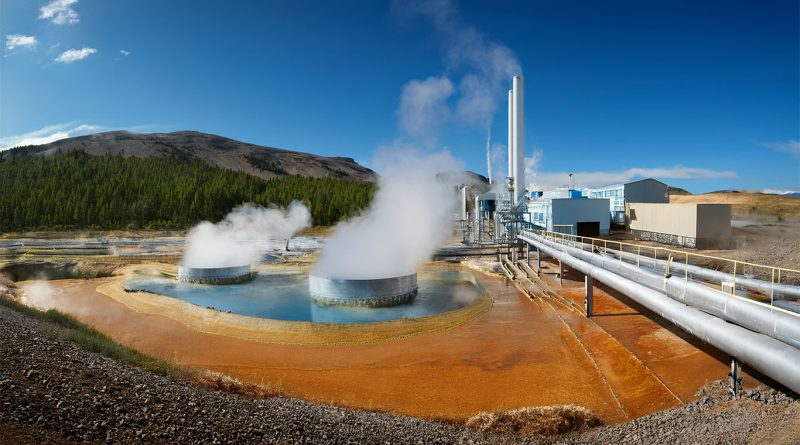 United Downs geothermal power plant in Cornwall with surface pipework and turbine structures